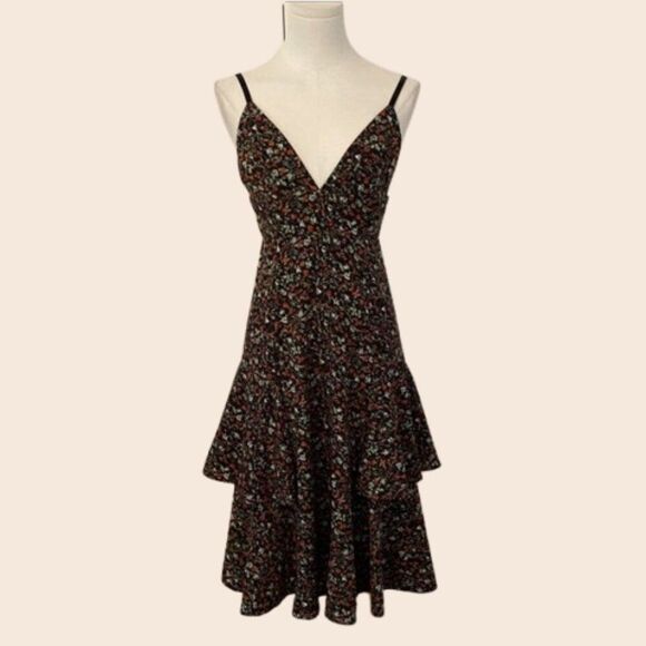 Irene de Nouvelle Black Floral Layered Midi Dress Size Small - Picture 1 of 13